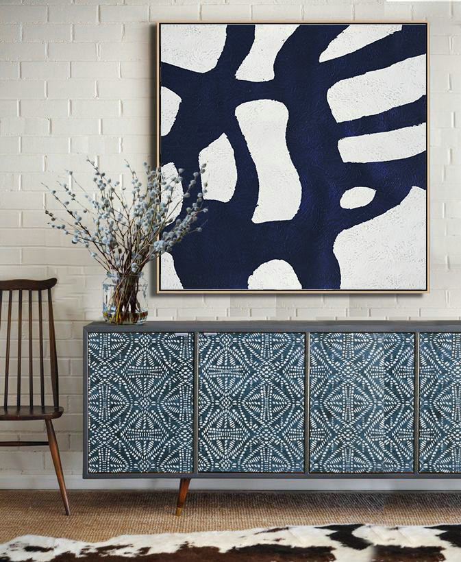Handmade Painting Large Abstract Art,Hand Painted Navy Minimalist Painting On Canvas,Original Abstract Art Paintings